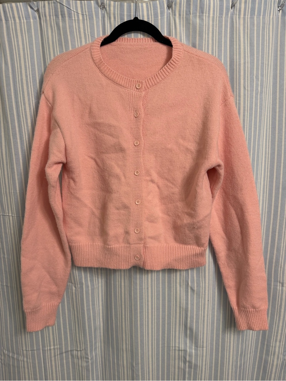Classic Pink Women's Button-Up Crewneck Cardigan